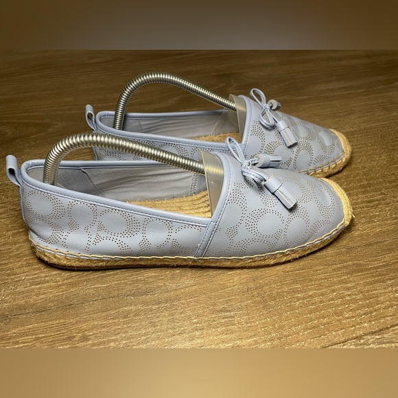 Women's COACH Shoes Size 9 Denim Blue Jacquard SIG C CODI Espadrille Flat - Picture 2 of 4